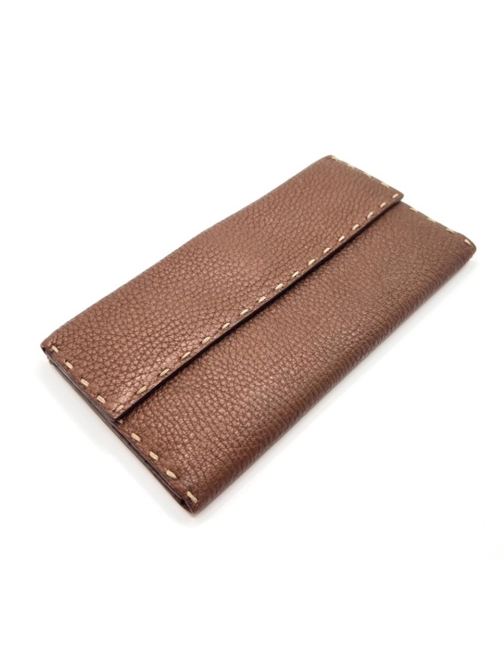 Authentic FENDI Selleria Long Bi-fold Bronze Leather Wallet